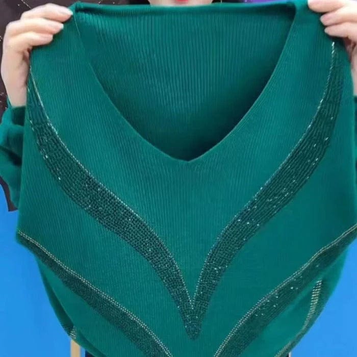 Womens V-Neck Sweater Wool Blend Classic Fit
