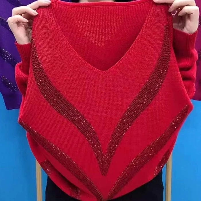 Womens V-Neck Sweater Wool Blend Classic Fit