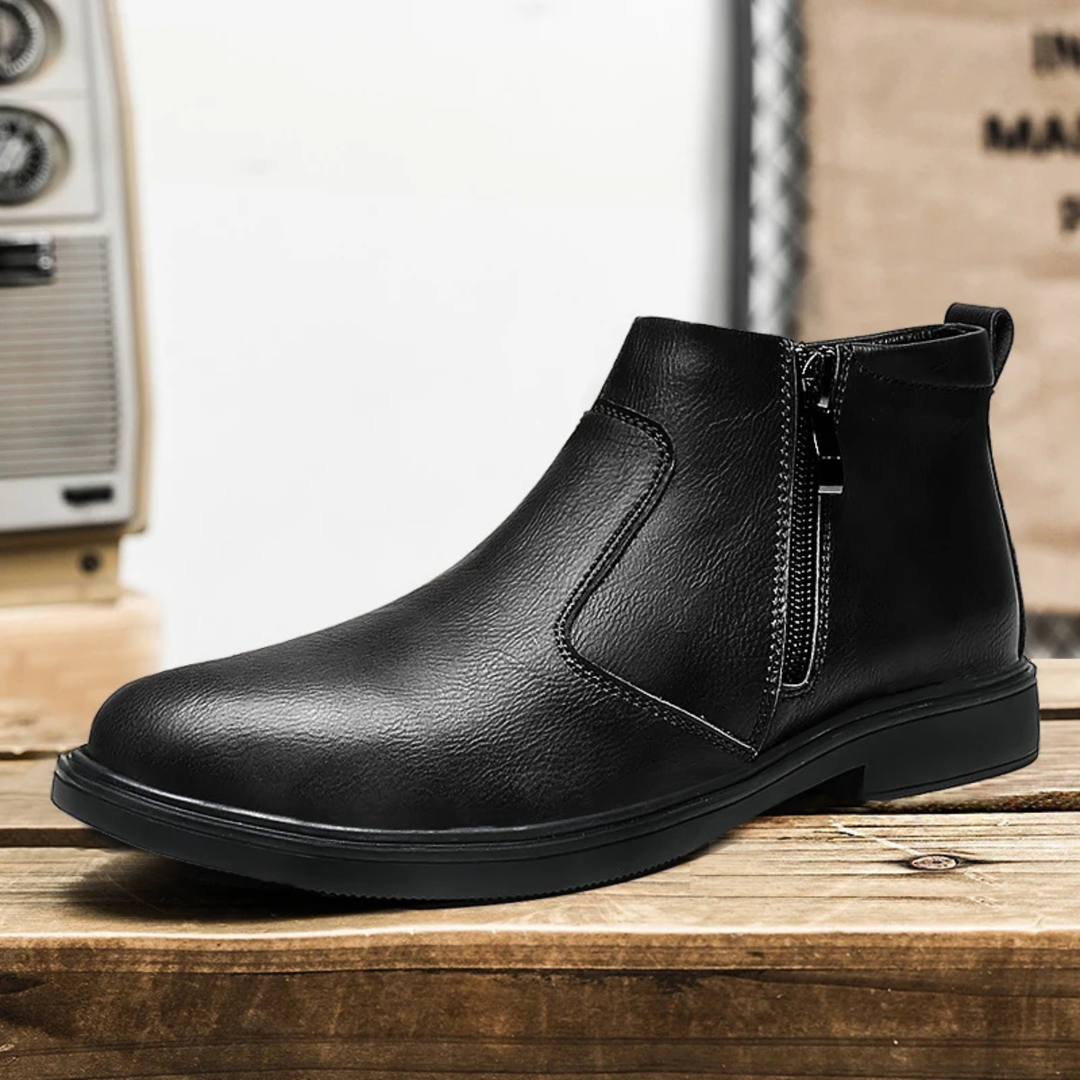 Mens Leather Ankle Boots Classic Zip Closure - BritishMode
