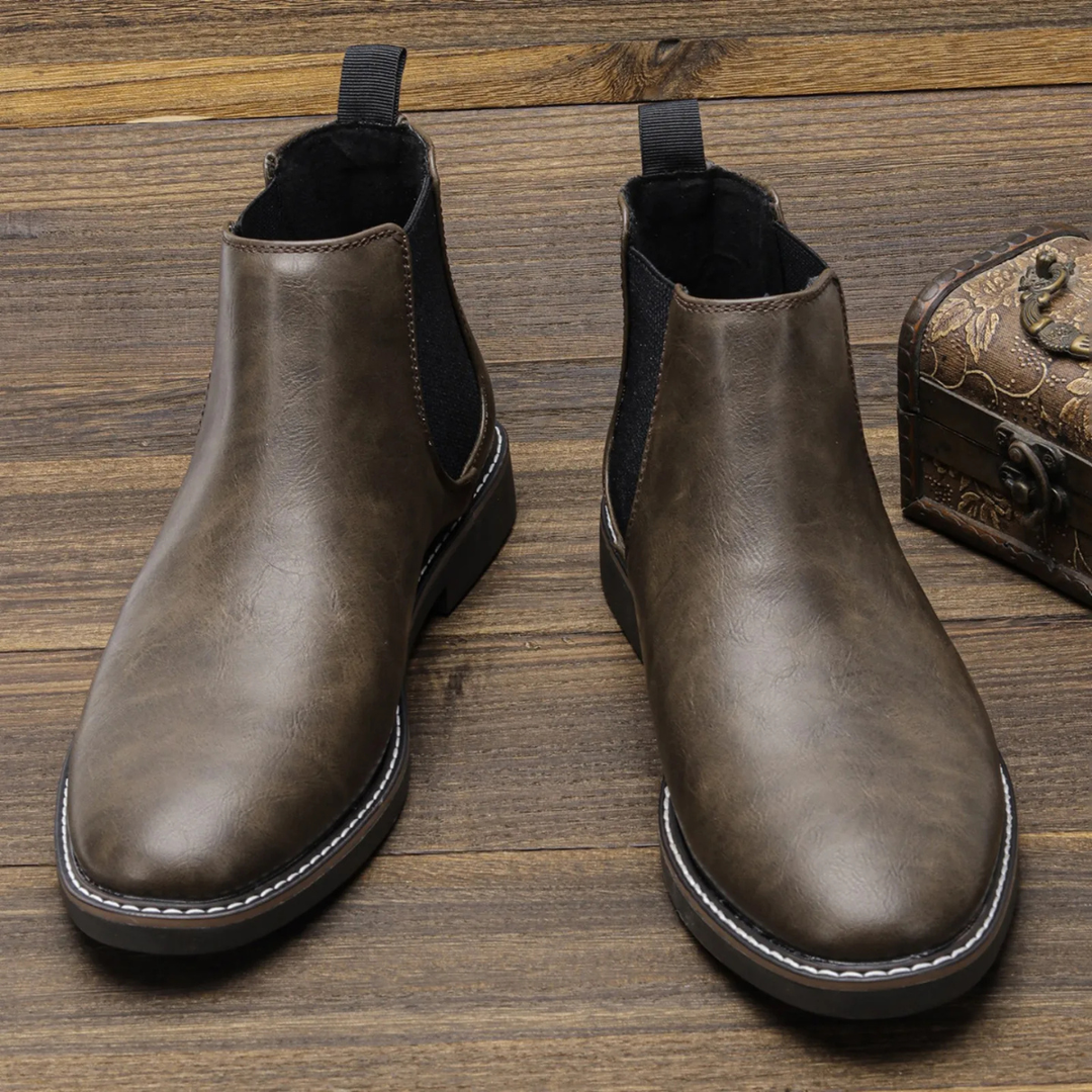 Mens Chelsea Boots Leather Slip-On Retro Style
