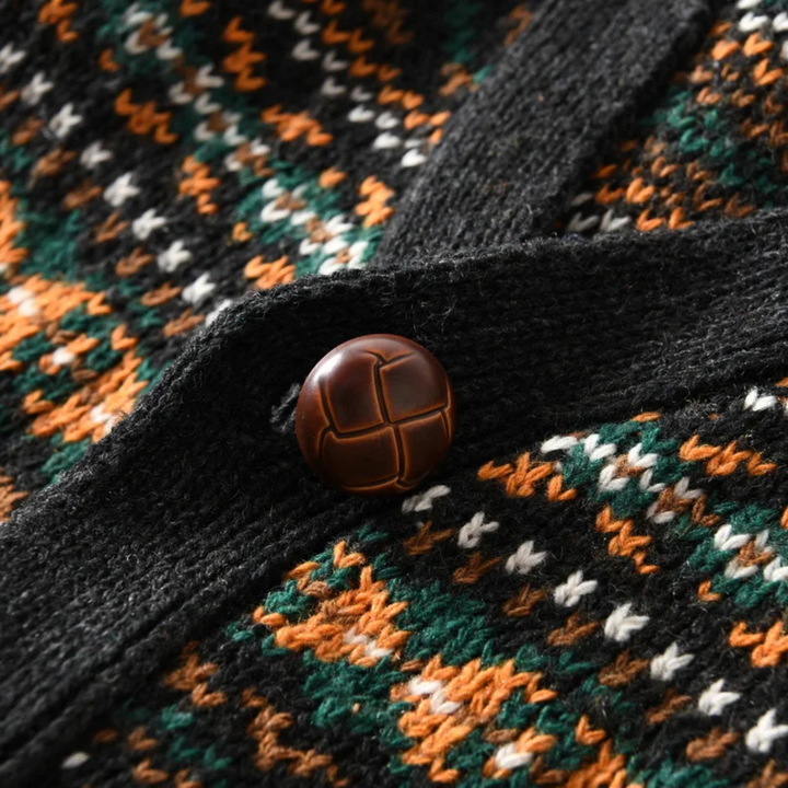 Mens Button-Up Cardigan Nordic Pattern Retro Style