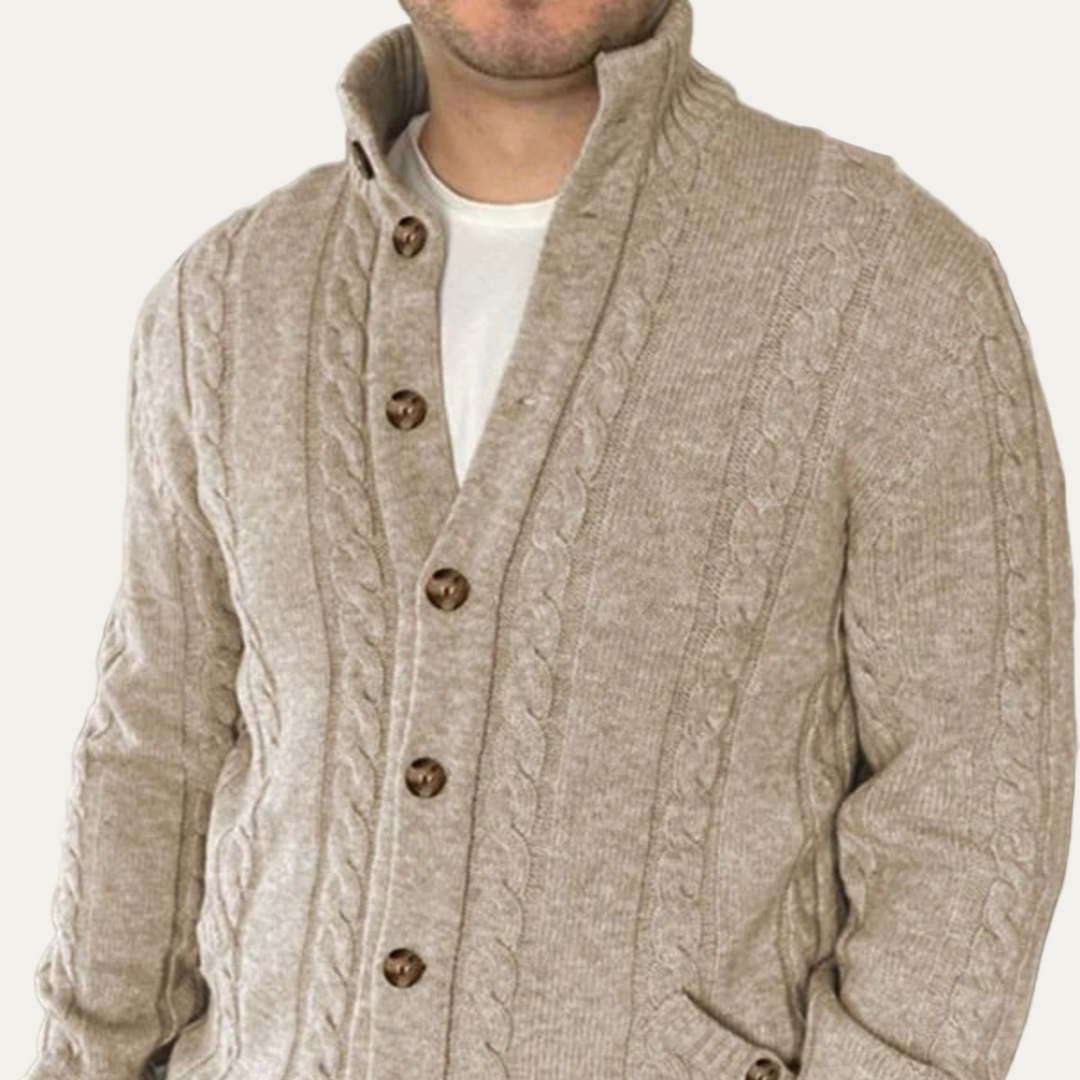Mens Cable Knit Cardigan with Shawl Collar