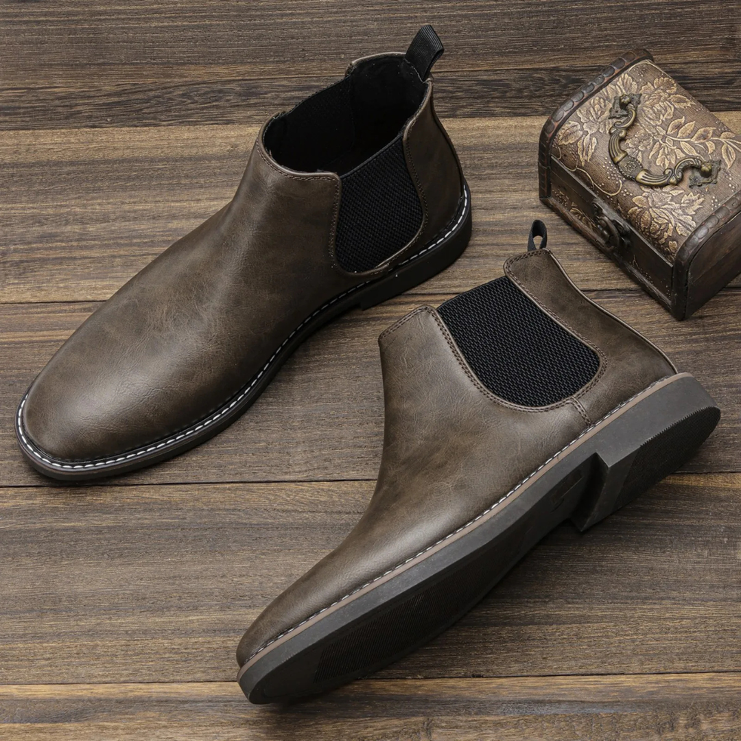 Mens Chelsea Boots Leather Slip-On Retro Style