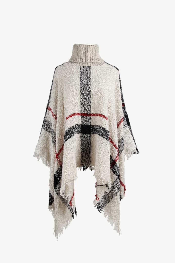 Womens Poncho Cape with Tassel Edge Boatneck
