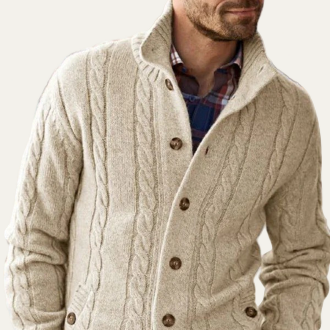 Mens Cable Knit Cardigan with Shawl Collar