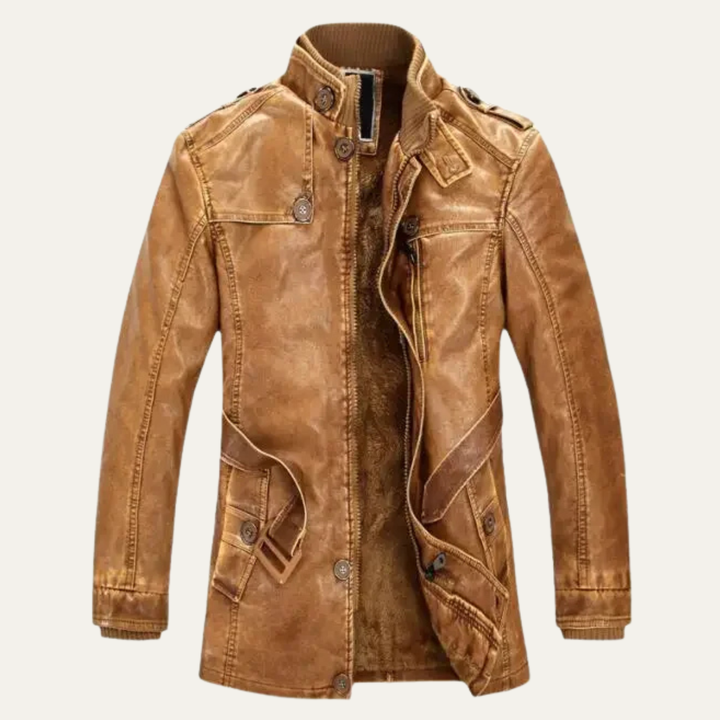 Mens Leather Jacket Thick Fleece Lined Retro Style