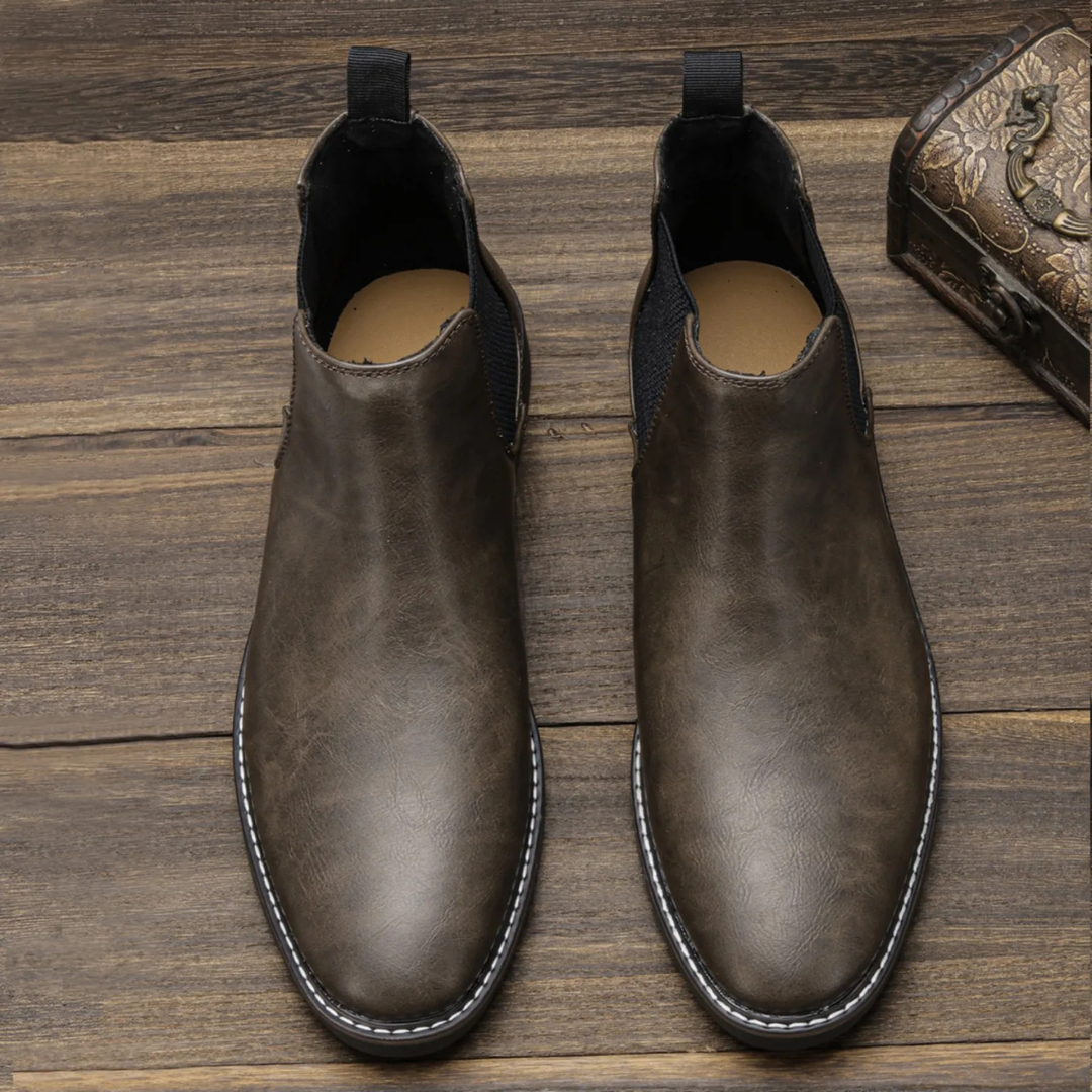 Mens Chelsea Boots Leather Slip-On Retro Style