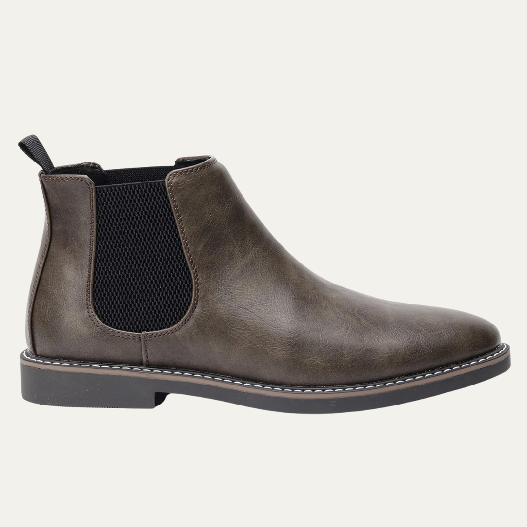 Mens Chelsea Boots Leather Slip-On Retro Style