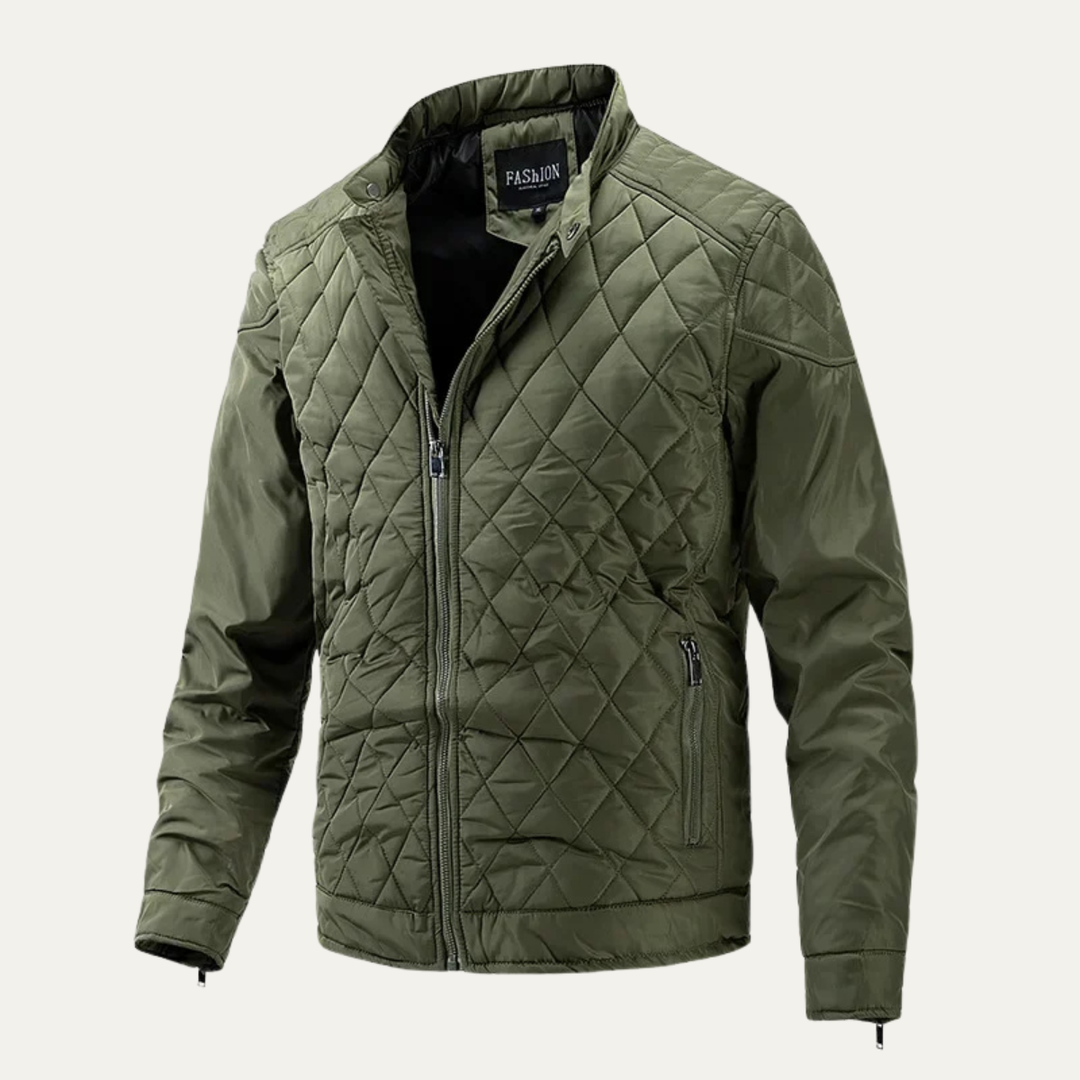 Mens Quilted Lightweight Jacket Zip-Up Stand Collar