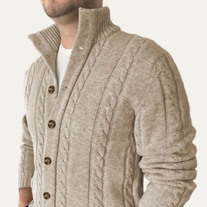 Mens Cable Knit Cardigan with Shawl Collar