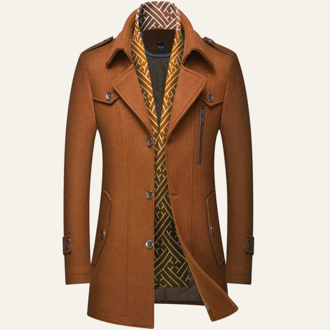 Mens Double Breasted Trench Coat Wool Blend Smart Fit