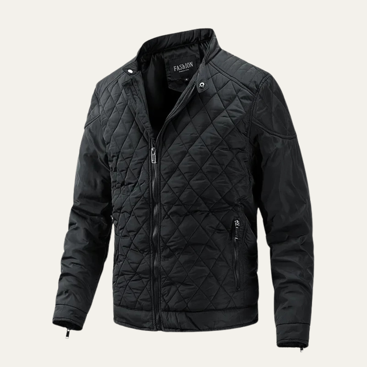 Mens Quilted Lightweight Jacket Zip-Up Stand Collar