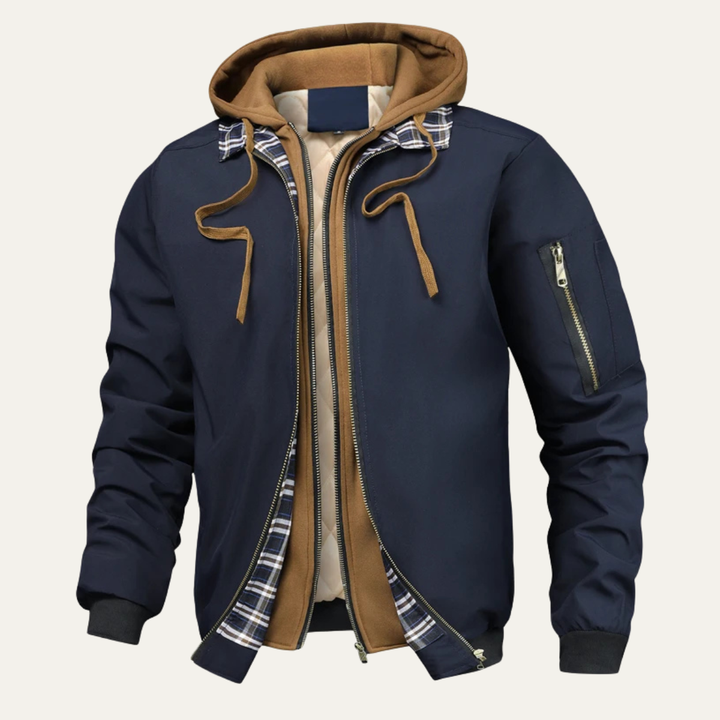 Mens Bomber Jacket with Hood Casual Warm Fit