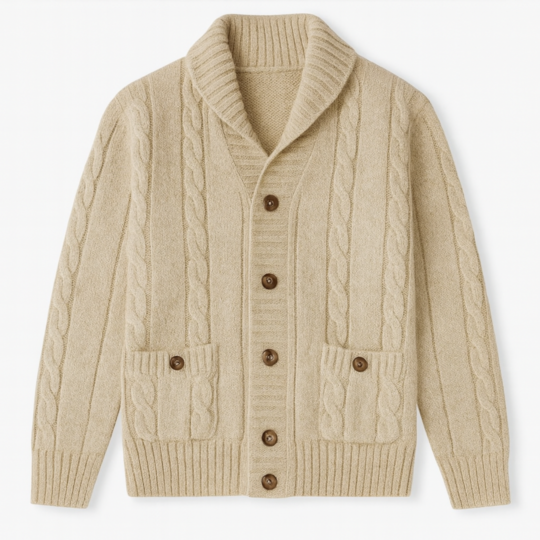Mens Cardigan Merino Wool Cable Knit - BritishMode