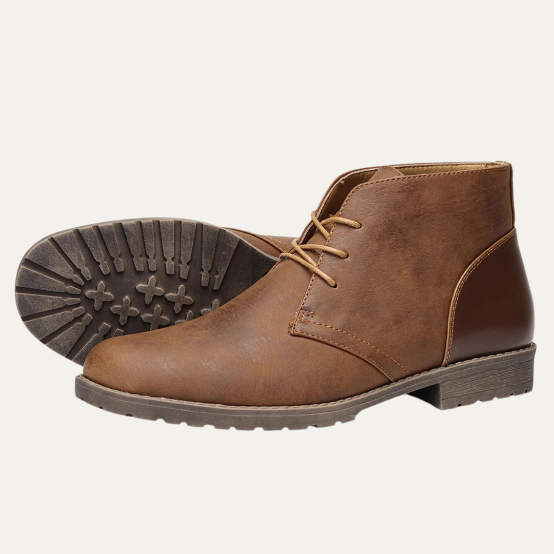 Mens Leather Lace-Up Ankle Boots Retro Style - BritishMode