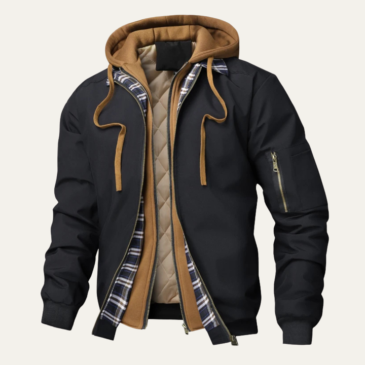 Mens Bomber Jacket with Hood Casual Warm Fit
