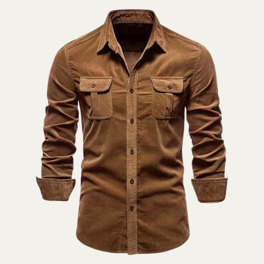 Mens Casual Corduroy Shirt Button-Down Fit - BritishMode