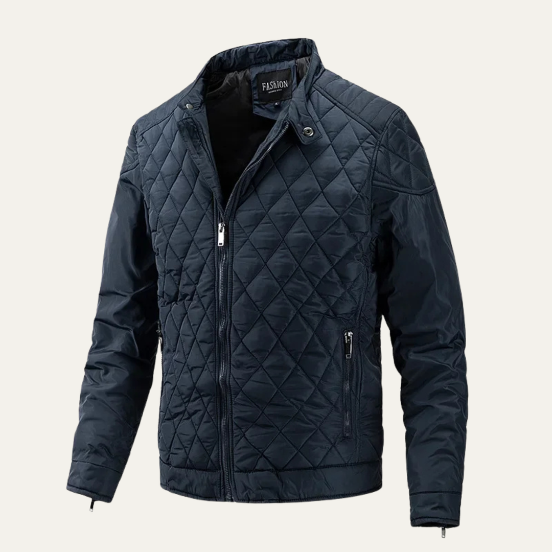 Mens Quilted Lightweight Jacket Zip-Up Stand Collar
