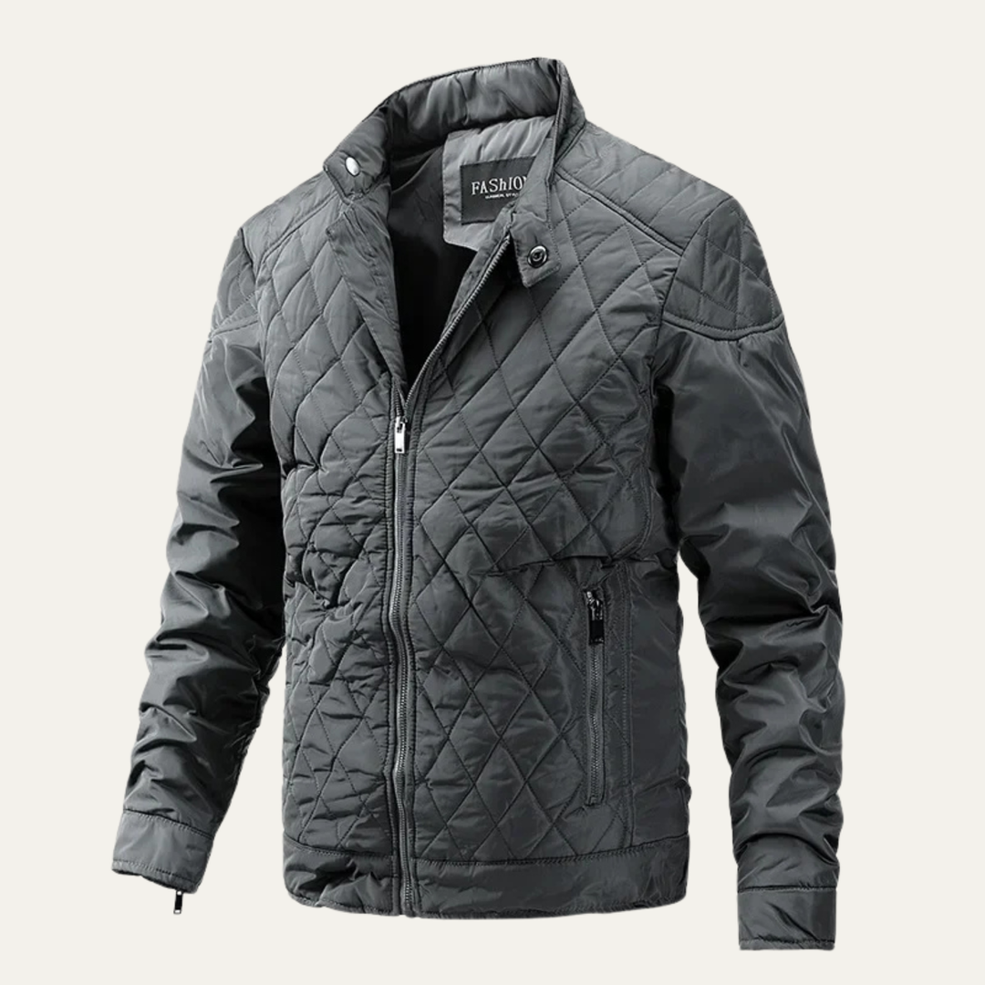 Mens Quilted Lightweight Jacket Zip-Up Stand Collar