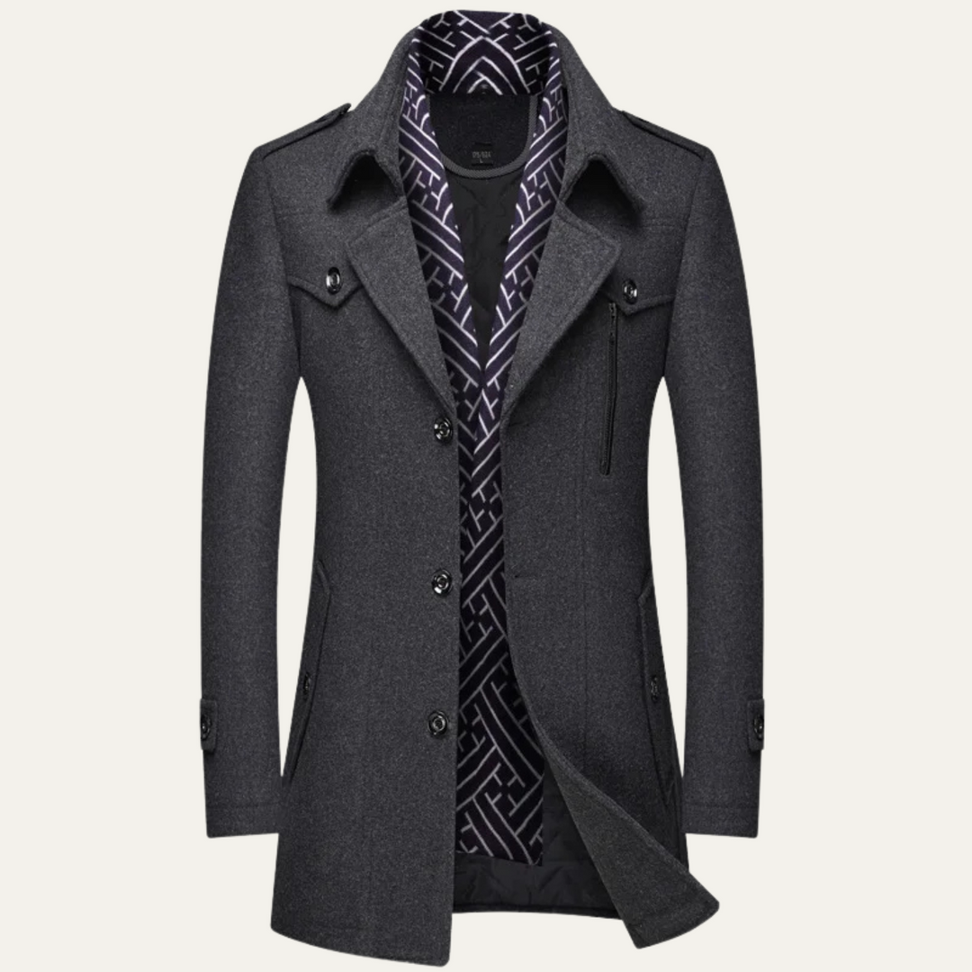 Mens Double Breasted Trench Coat Wool Blend Smart Fit