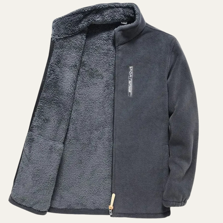 Mens Fleece Jacket Zip-Up Stand Collar Warm Fit