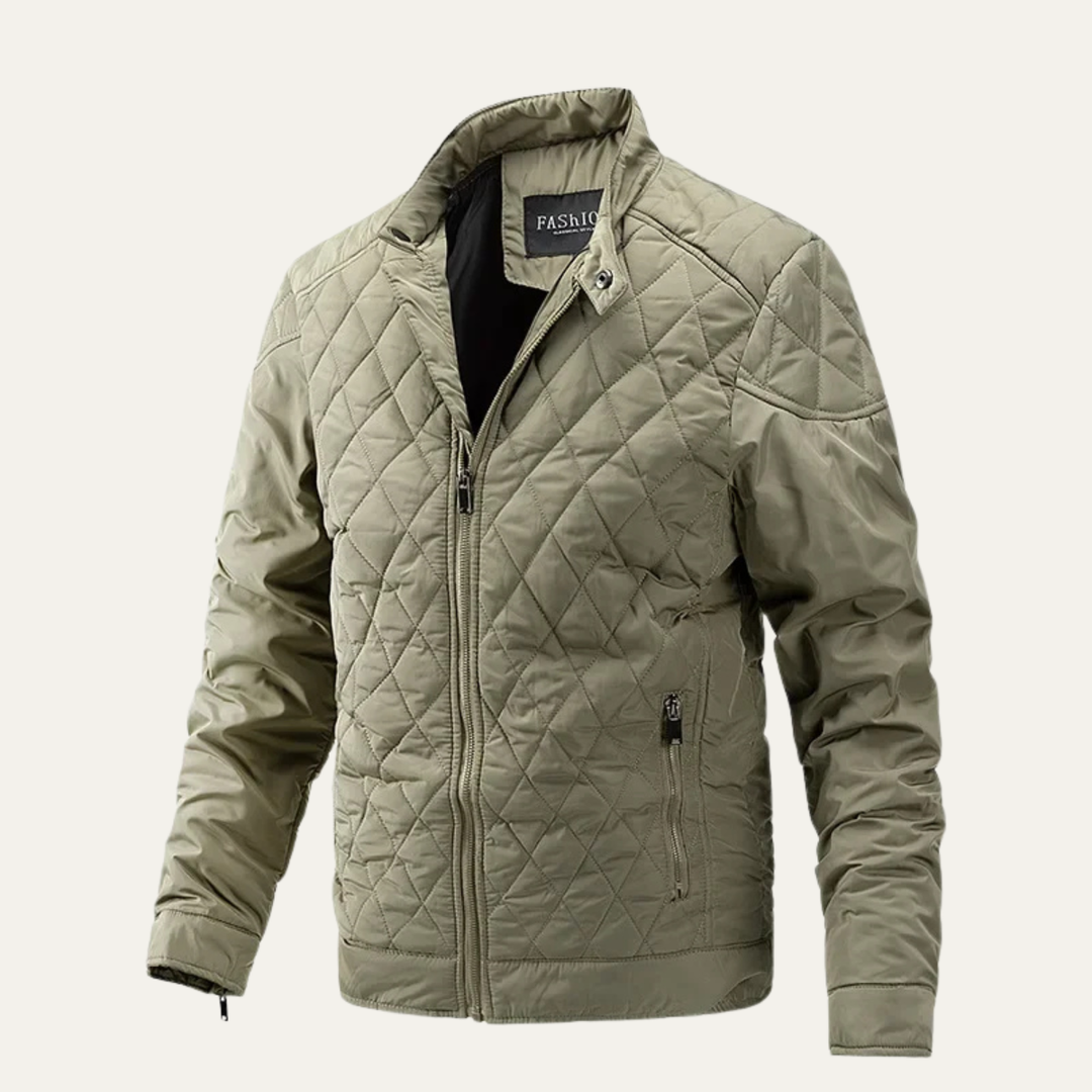 Mens Quilted Lightweight Jacket Zip-Up Stand Collar