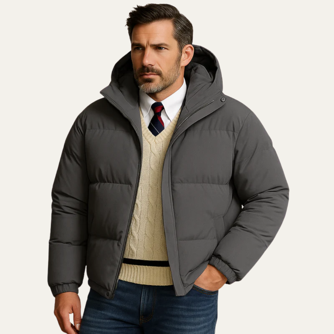 Mens Insulated Puffer Jacket High Neck Hooded