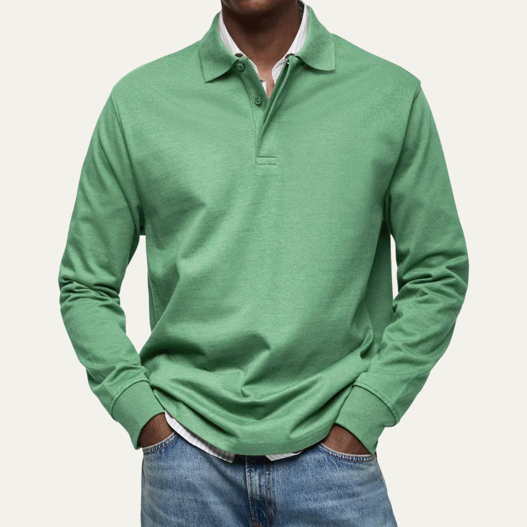 Mens Long Sleeve Polo Shirt Heavy Jersey Knit