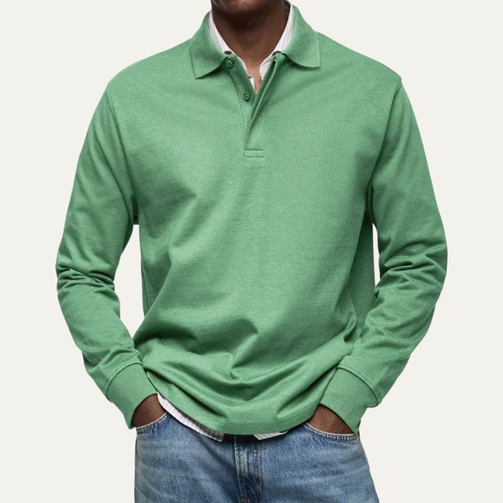 Mens Long Sleeve Polo Shirt Heavy Jersey Knit