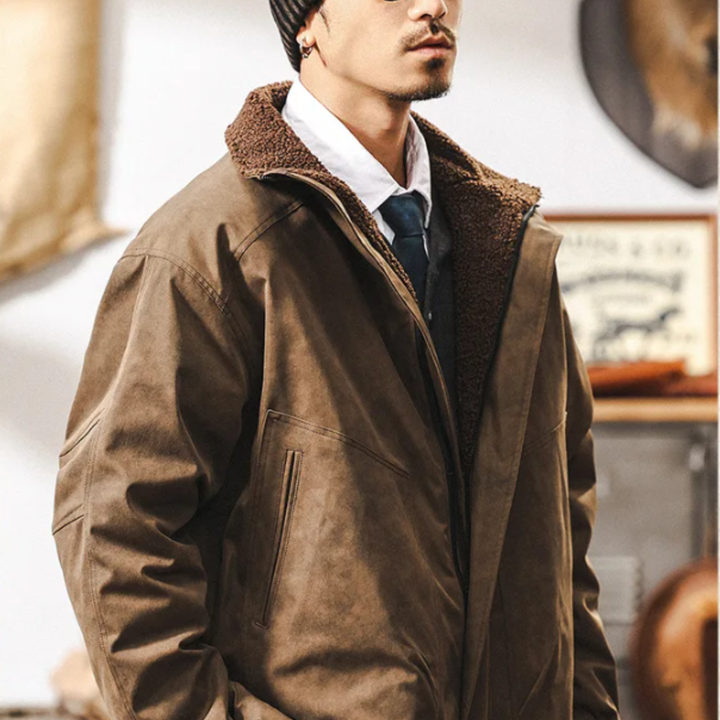 Mens Suede Bomber Jacket with Fleece Lining