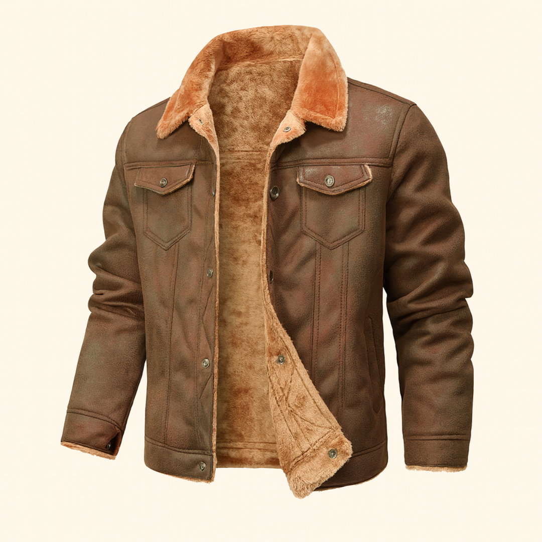 Mens Vintage Leather Jacket with Shearling Collar - BritishMode