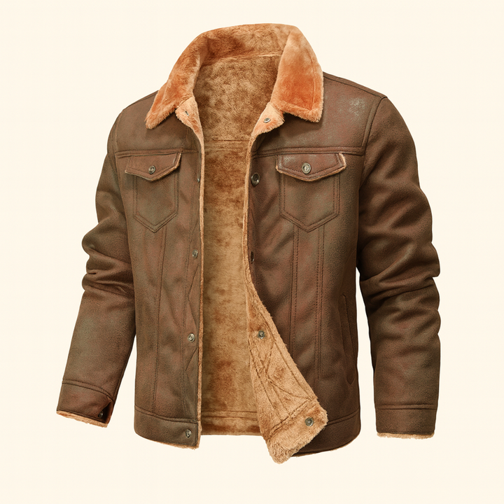 Mens Vintage Leather Jacket with Shearling Collar - BritishMode
