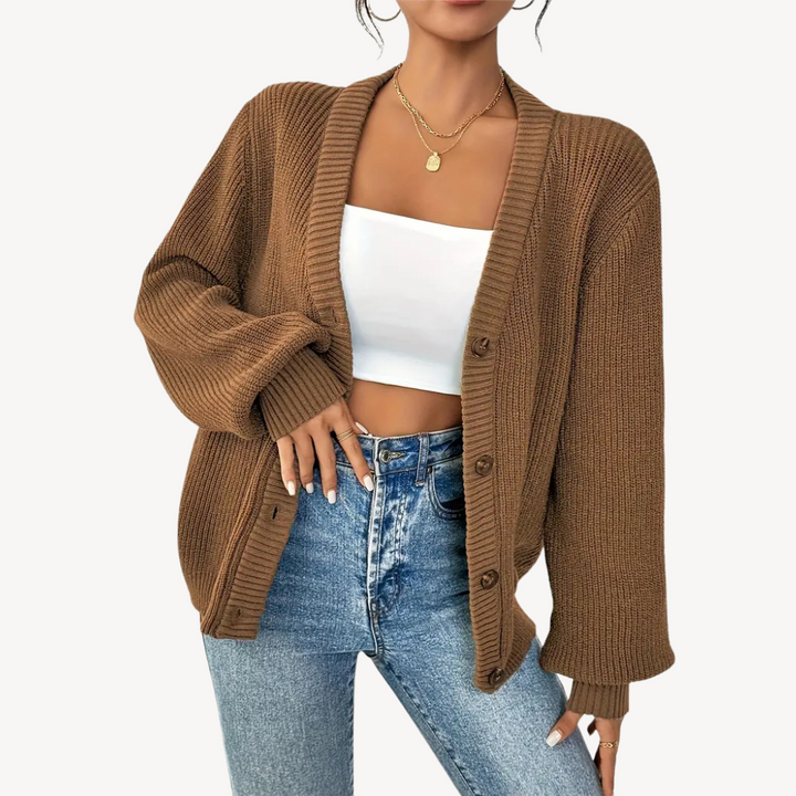 Womens Cardigan Sweater V-Neck Drop Shoulder