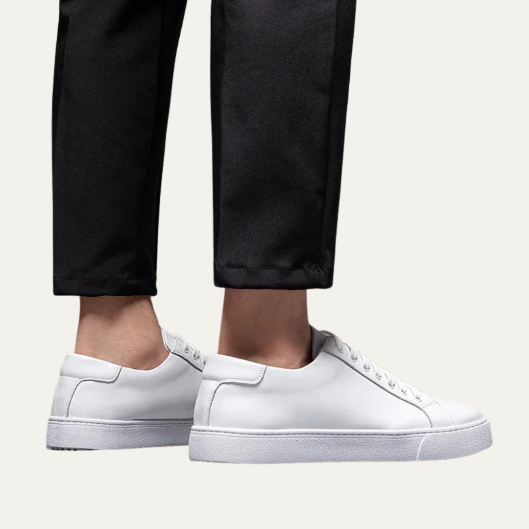 Mens Leather Low-Top Sneakers Thick Cupsole