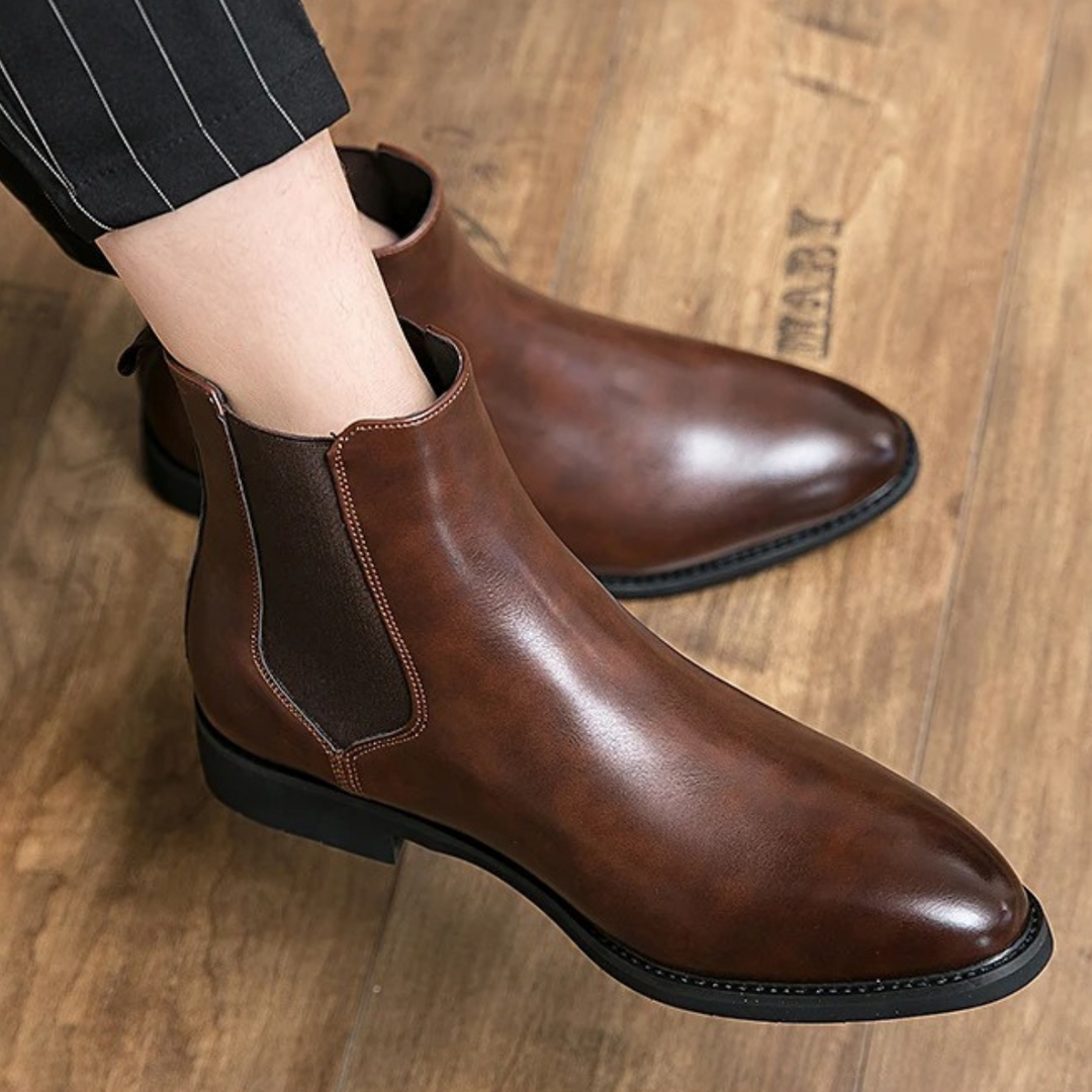 Mens Ankle Boots Leather Slip-On Classic
