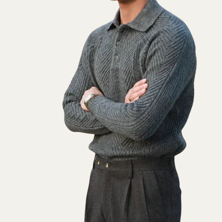Mens Quarter Zip Polo Sweater Chevron Knit