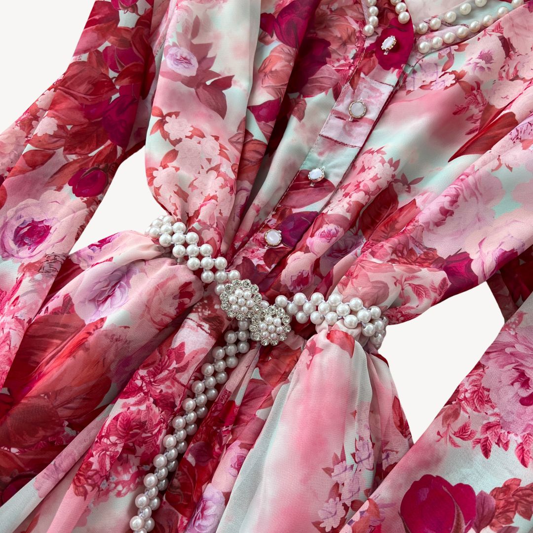 Womens Maxi Dress Floral Pattern Long Sleeve