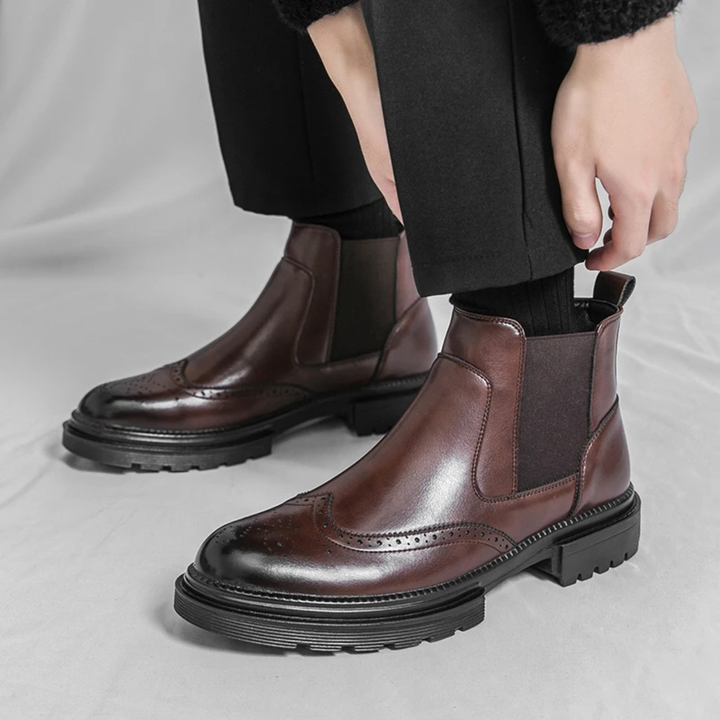 Mens Dress Chelsea Boots Leather Retro Anti-Slip Sole