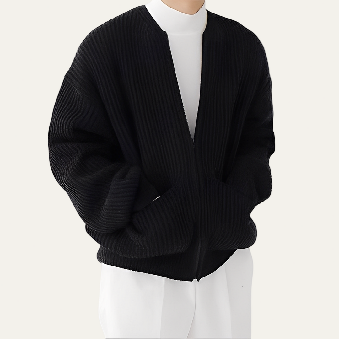 Mens Bomber Jacket Pleated Texture Oversized Fit Zip Front