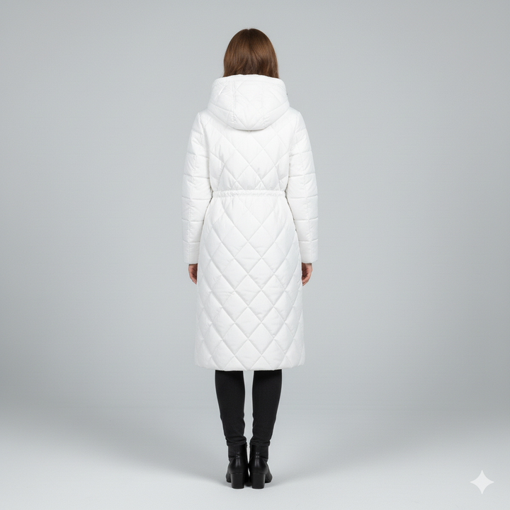 Womens Quilted Padded Jacket with Hood Knee-Length Fit