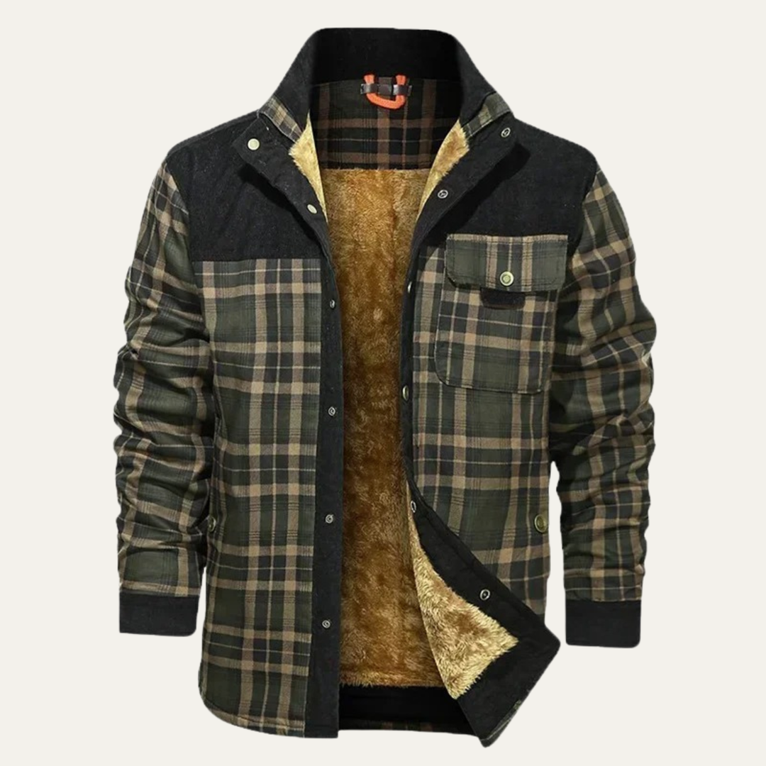Mens Winter Jacket Plaid Check Warm Fit