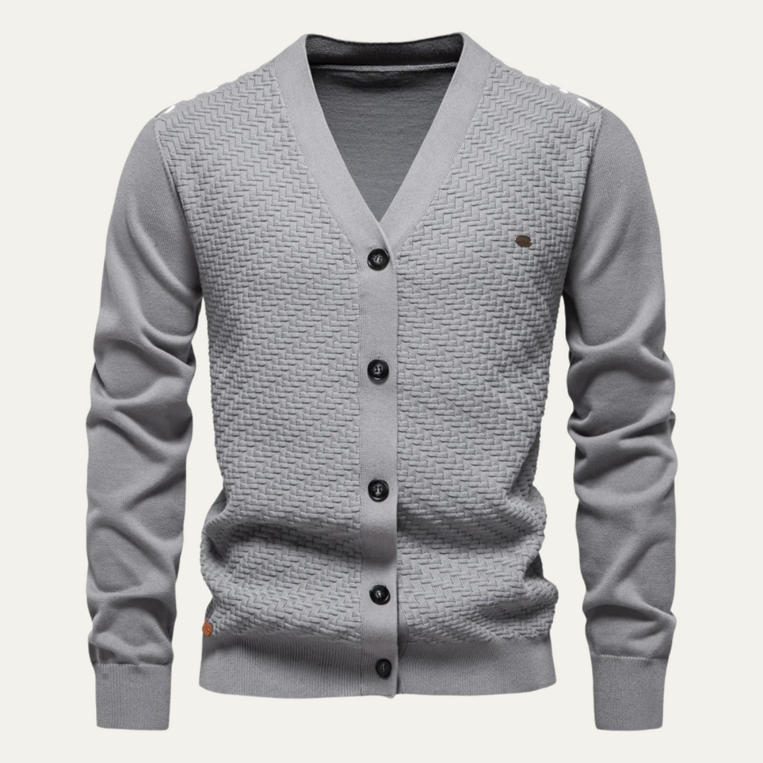 Mens Basketweave Knit Cardigan V-Neck Button Front