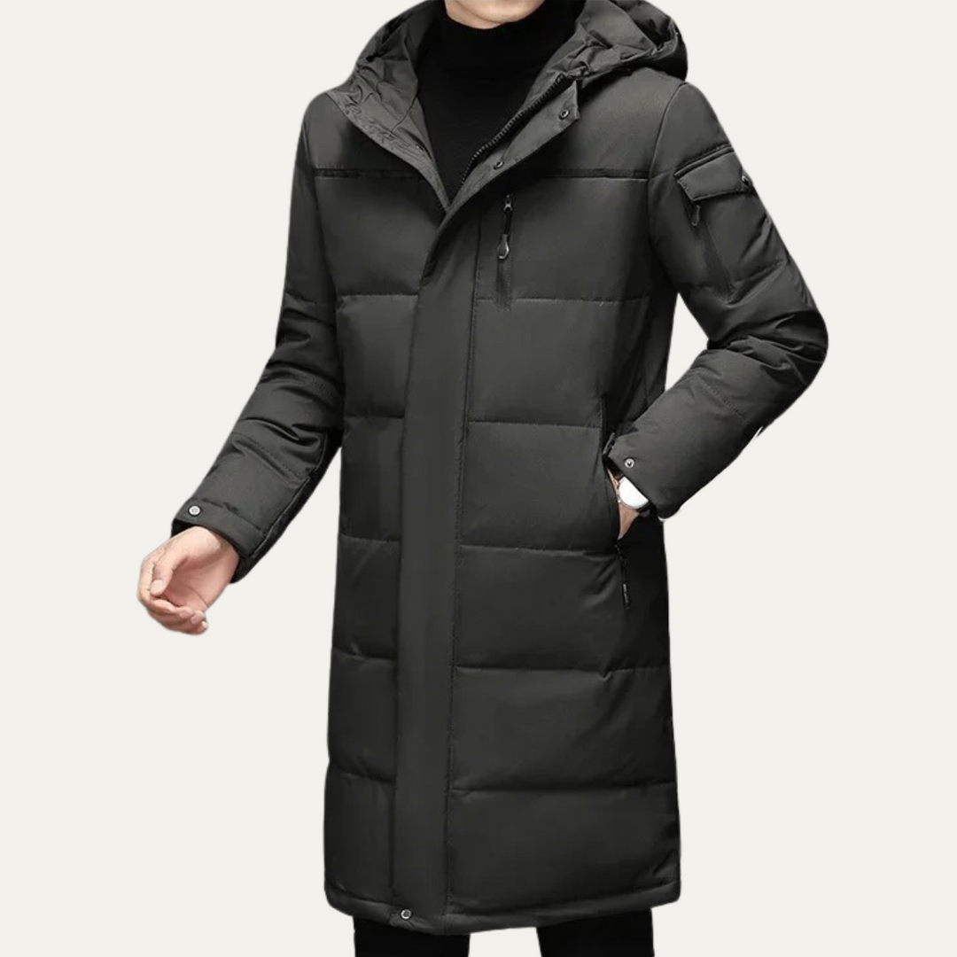 Mens Quilted Puffer Coat Long Fit with Hood