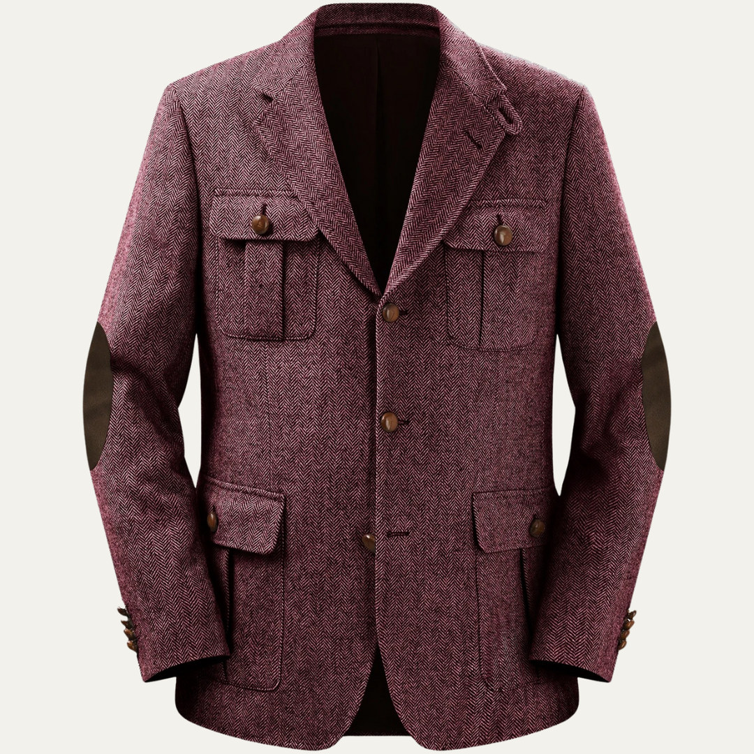 Mens Wool Blend Tweed Blazer Herringbone Pattern Classic Fit