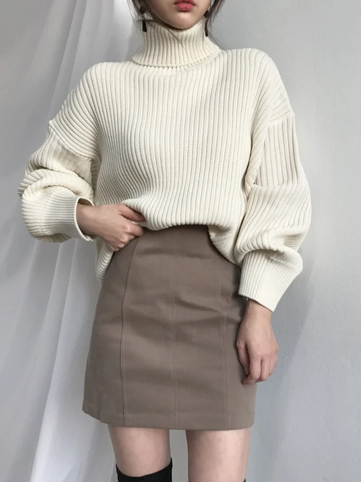Womens Chunky Knit Sweater with Turtleneck Warm
