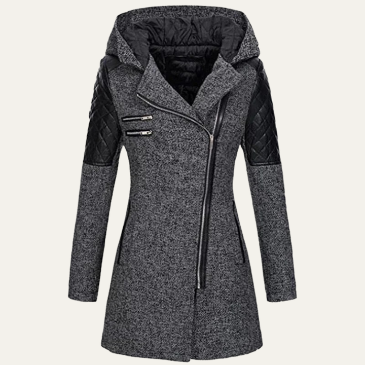 Womens Mid-Length Winter Coat Asymmetrical Zip