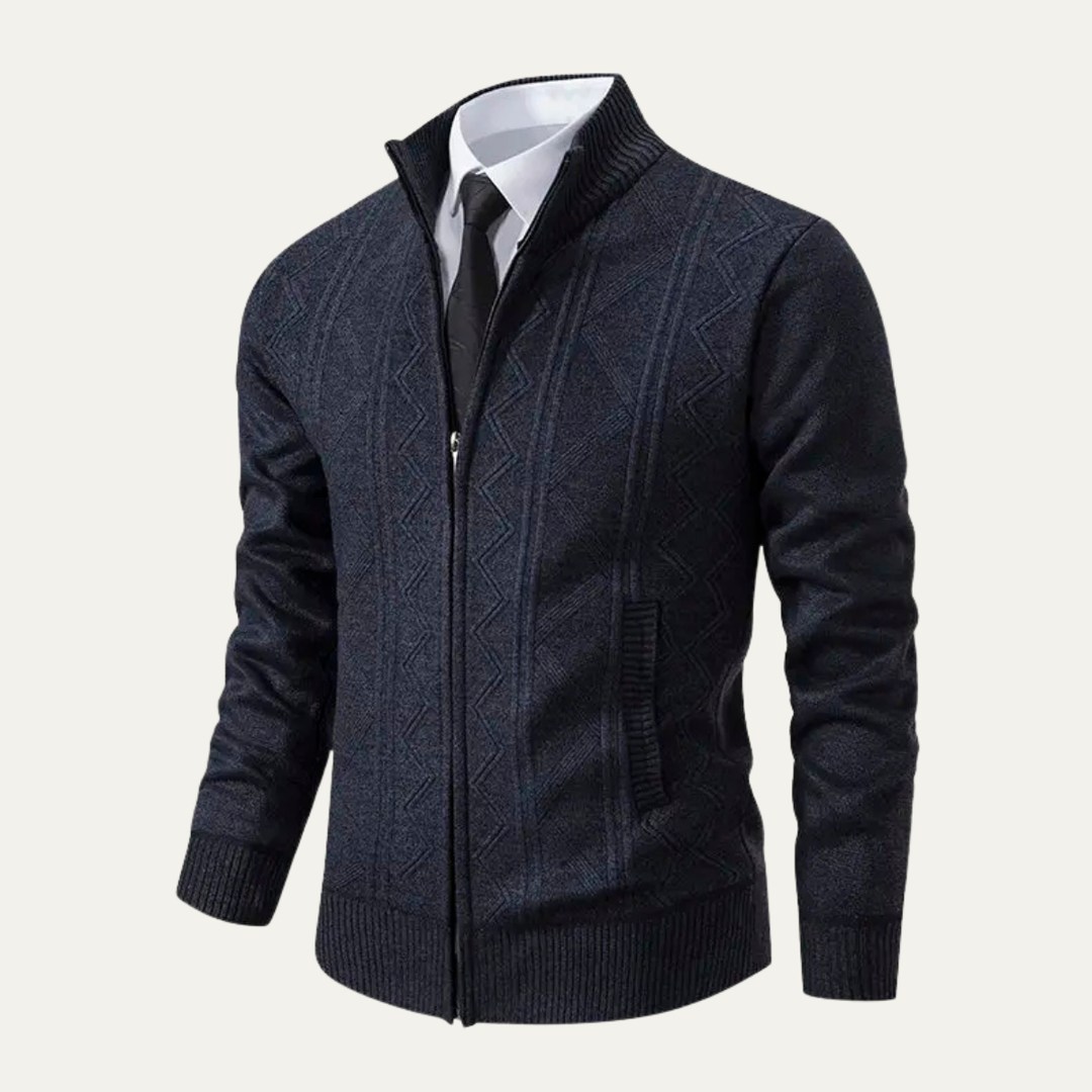 Mens Knit Cardigan High Neck Zip-Up Winter Style