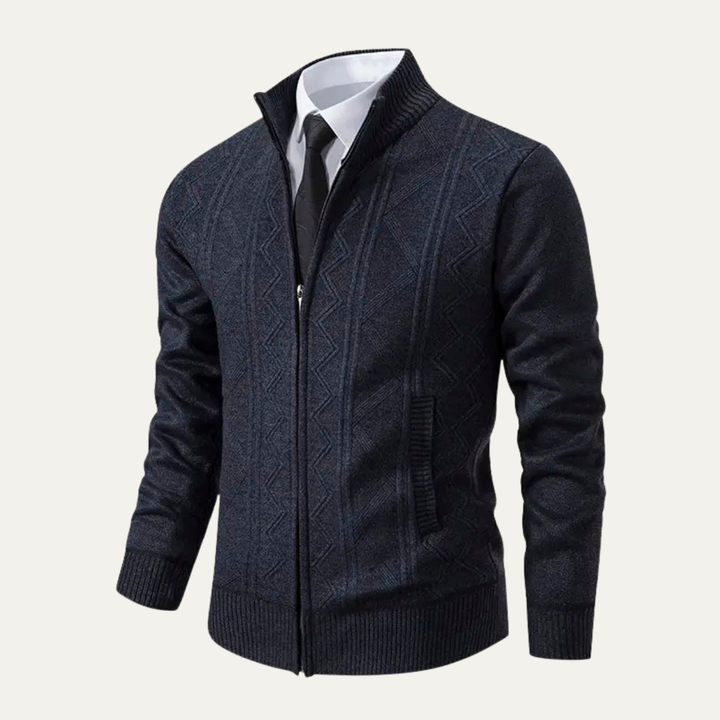 Mens Knit Cardigan High Neck Zip-Up Winter Style