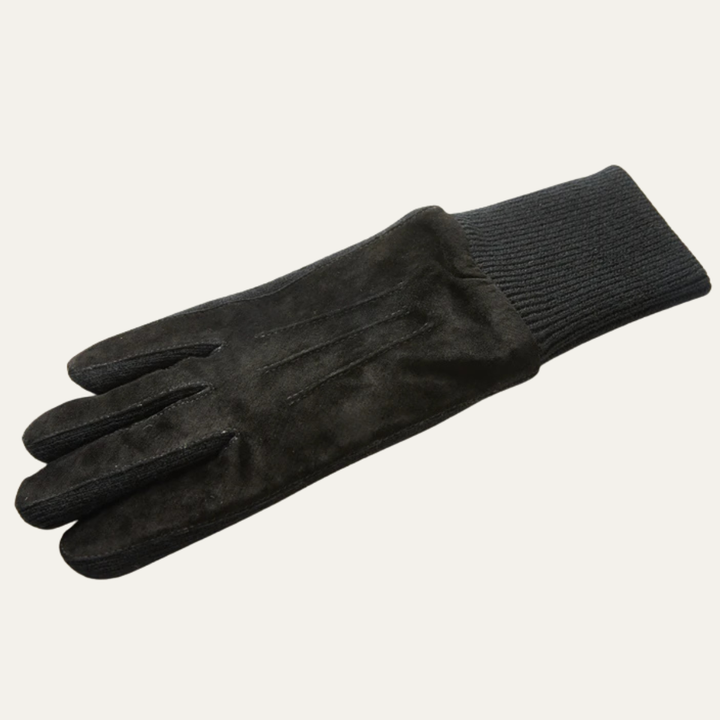 Mens Suede Gloves with Fleece Lining and Knit Cuffs
