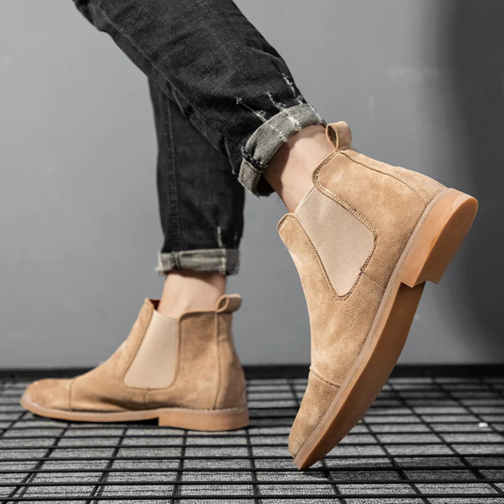 Mens Suede Chelsea Boots Slip-On Elastic Side Panels